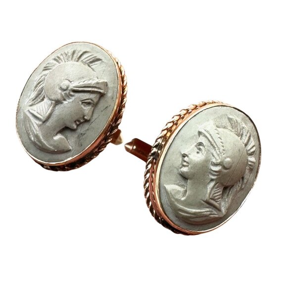 Vintage Destino Lava Cameo Roman Soldier Gold Filled Cuff Links Rare Unique - Picture 1 of 5